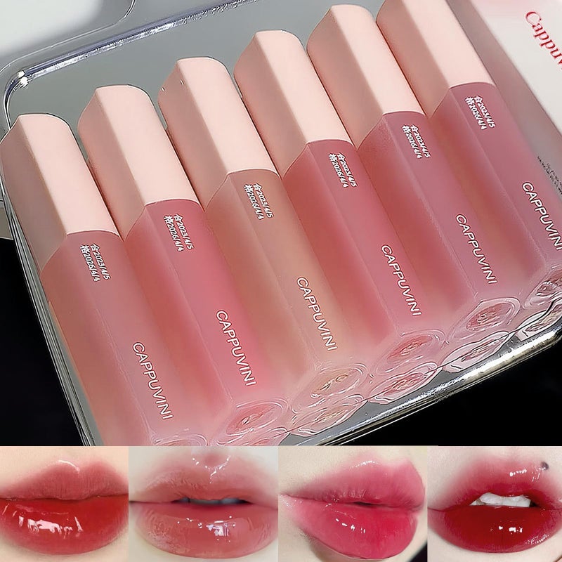 LuckNest Juicy Lasting Tint Lip Gloss Set, Vivid Color, Glossy Finish, Long-lasting Moisturizing Glaze Tint Highly-Pigmented, Clear & Natural Makeup Lip Tint for Daily (6Pcs) - Image 1