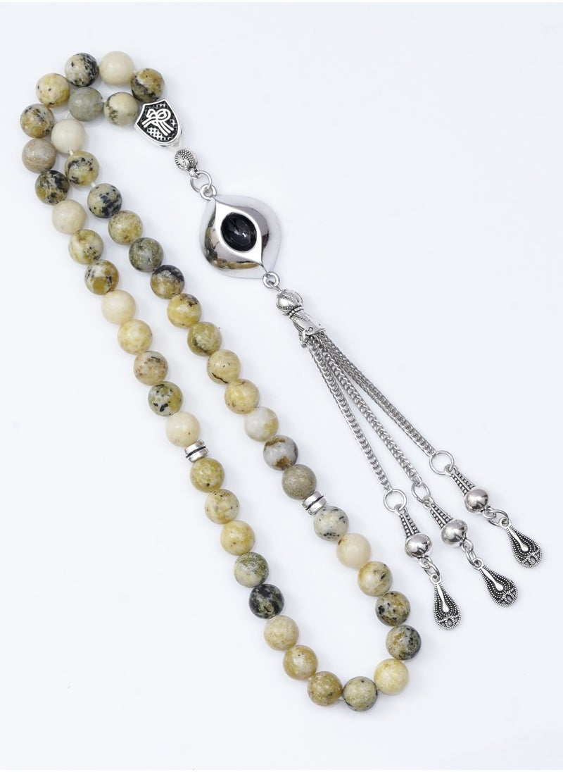 Subhati Prayer Beads ( Misbah ) with metal Parts and Yellow Jasper Stone | 8 MM Beads - 45 Pcs  - Image 1