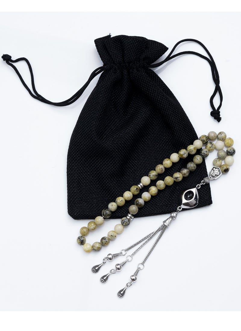 Subhati Prayer Beads ( Misbah ) with metal Parts and Yellow Jasper Stone | 8 MM Beads - 45 Pcs  - Image 2