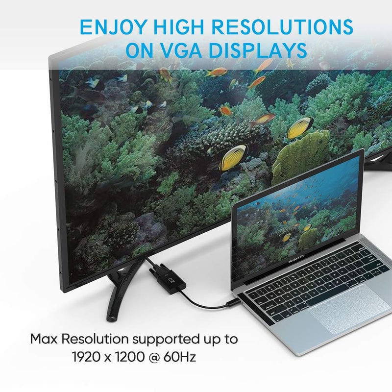 QZ Type C to VGA Converter, USB C to VGA for USB-C Phone Laptop and PC 1920x1200 60Hz [Thunderbolt-3 Compatible] - Image 3