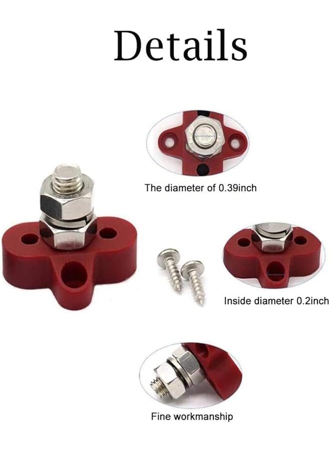 SYOSI Bus Bar Power Distribution Block, Junction Block 3/8" Positive Single Power Junction Post Insulated Terminal Stud Heavy Duty 48V For Auto, 2 Pack (Red+Black) - Image 3