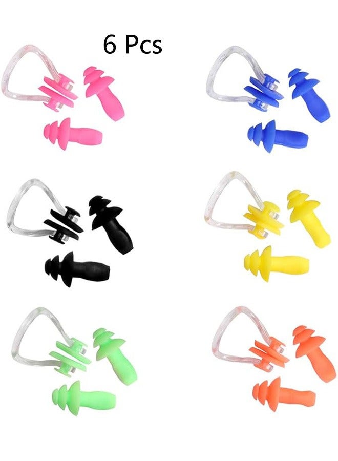 6 Packs Kids Swimming Nose Clips Swimming Earplugs Silicone Earplugs Protection Kit Swimming Training Protector Pegs for Swimming Men Women Adult Children Beginners - Image 1
