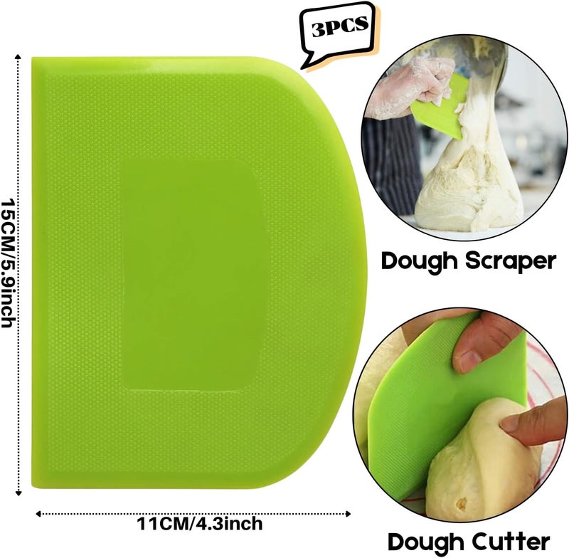 SURDOCA 3P 5.9x4.3" Flexible Plastic Bowl Scraper, Sharp Edge & Angles Cake Scraper, Non-Slip Bakeware Decorating Tools, Blue+Pink+Blue - Image 2