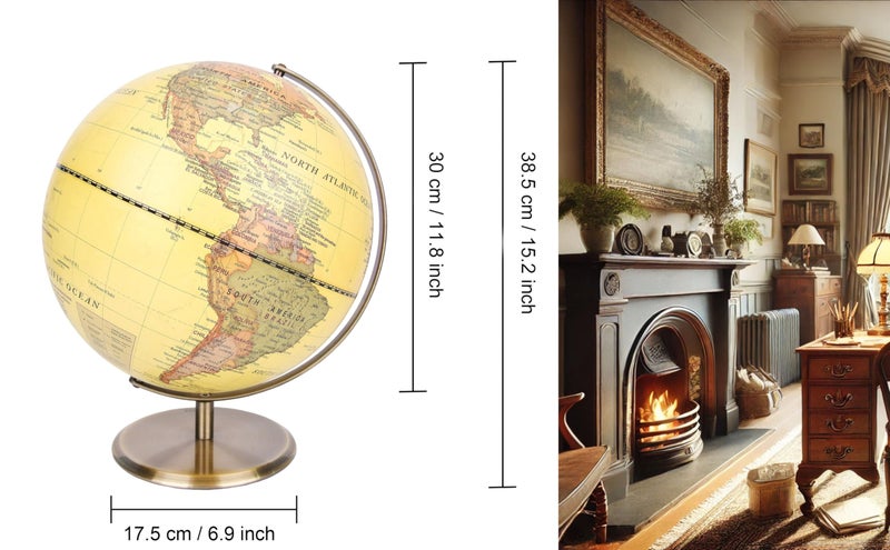 Exerz 12" World Globe Antique Metal Arc and Base Bronzed colour - Educational Geographic Earth Globe - Modern Map in Vintage Color - Image 2