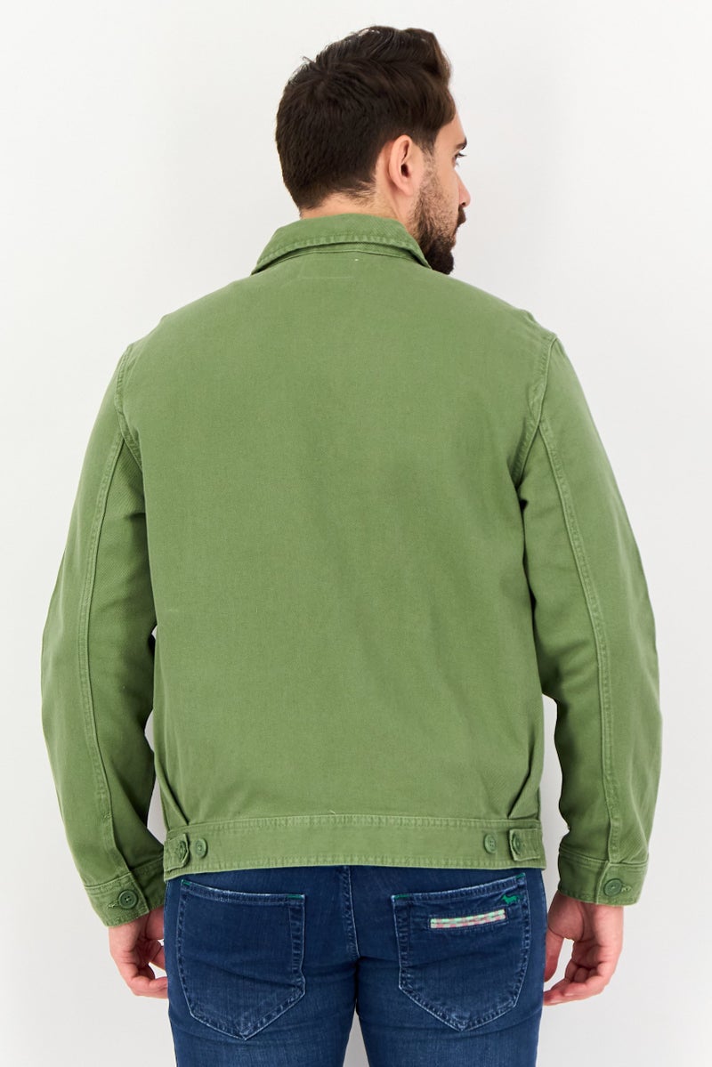 Celio قميص سترة بأكمام طويلة للرجال، أخضر عسكري - Image 4