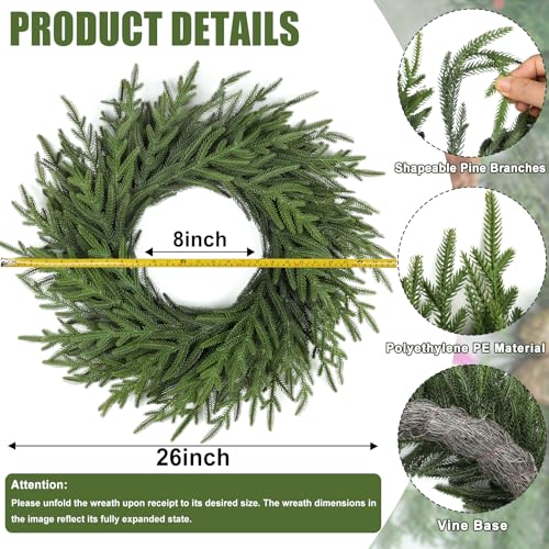 Artgar 26 Inch Pine Wreath - Christmas Wreaths for Front Door - Real Touch Pine Wreath - Large Artificial Green Wreaths for Walls Windows Porches Farmhouse Indoor Outdoor Home Decor - Image 2