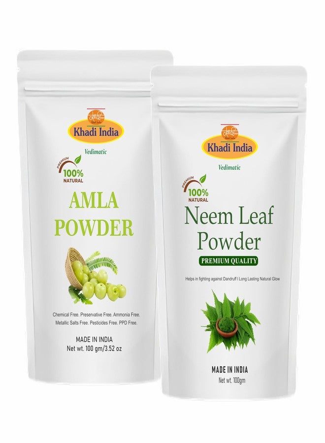 Vedimatic Khadi 100% Pure Herbal Amla Powder & Neem Powder - Combo Pack for Hair (AMLA & NEEM, PACK OF 2-200GM) - Image 1