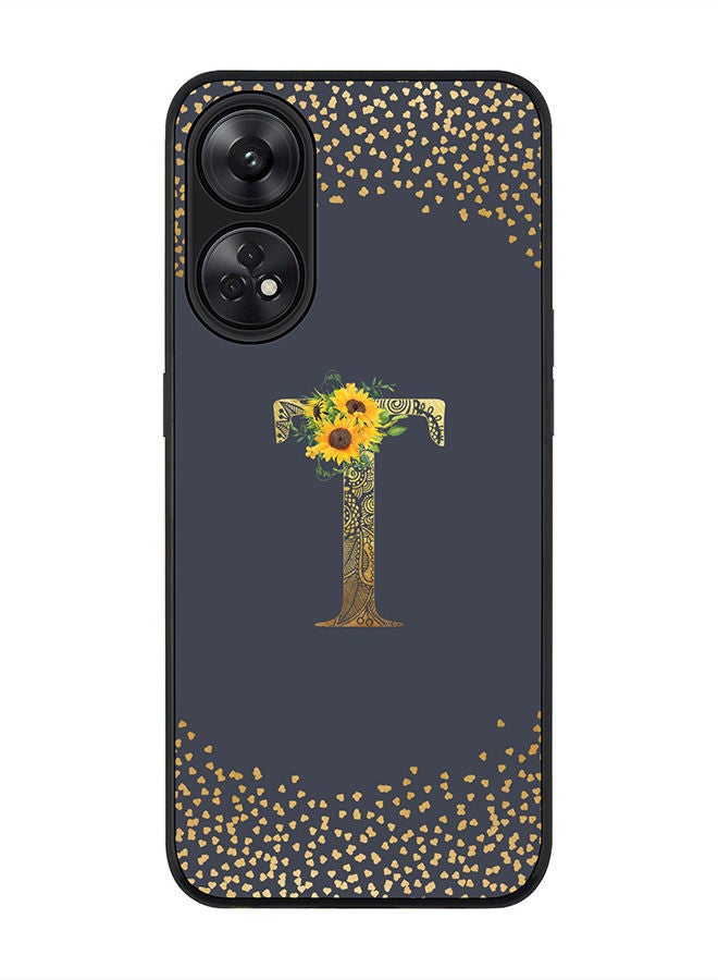 Stylizedd Rugged Black edge case for Reno 8T 4G Slim fit Soft Case Flexible Rubber Edges Anti Drop TPU Gel Thin Cover - Custom Monogram Letter Floral Pattern Alphabet - T (Grey) - Image 1