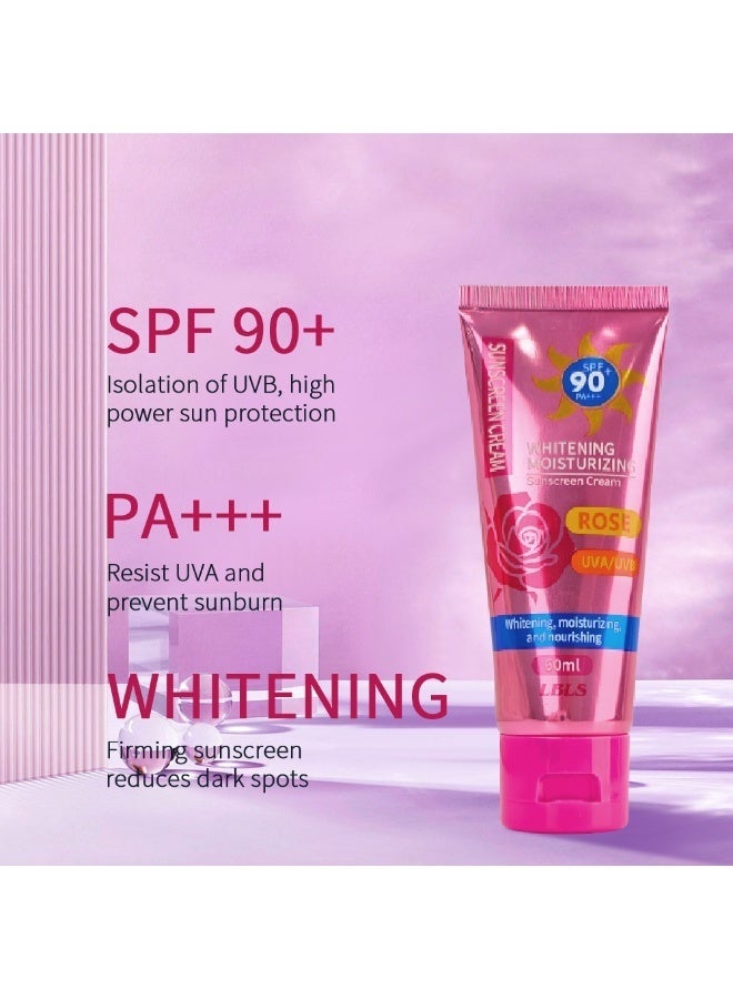 LBLS 2PCS Rose Sunscreen Cream - SPF90+ High UV Protection, 60ml/Box, Suitable for Sensitive Skin, Refreshing Sun Block with Brightening & Whitening Isolation, Facial Skincare Sunscreen Lotion​ - Image 2