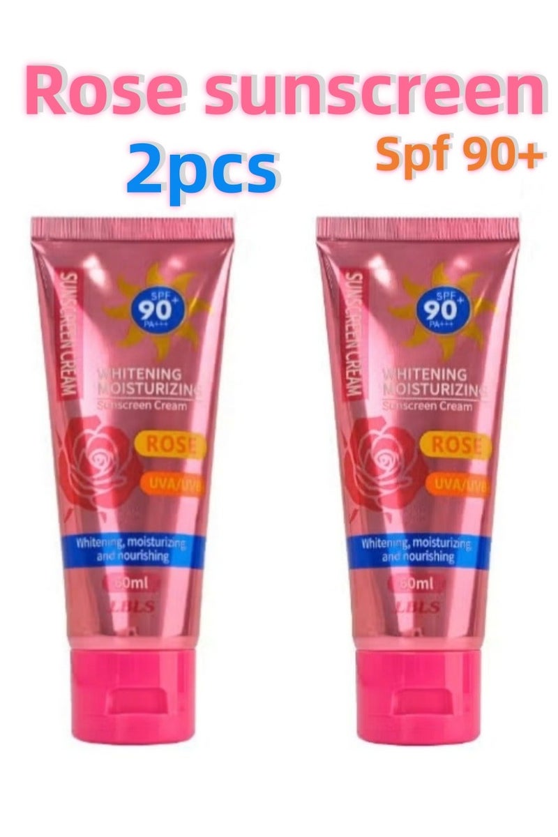 LBLS 2PCS Rose Sunscreen Cream - SPF90+ High UV Protection, 60ml/Box, Suitable for Sensitive Skin, Refreshing Sun Block with Brightening & Whitening Isolation, Facial Skincare Sunscreen Lotion​ - Image 1