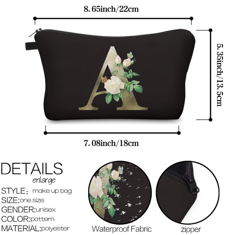 Deanfun Makeup Bag, Bride Bridesmaid A-Z Make Up Bag, Small Personalized Initial Letter 3D Printings Waterproof Cosmetic Bags for Women (A) - Image 2