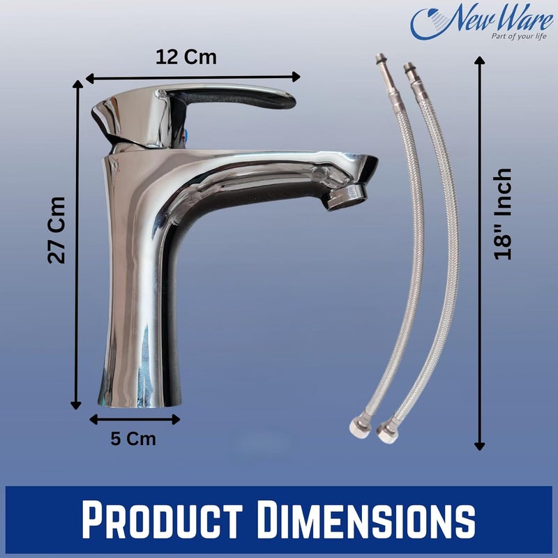 NEW WARE New Ware CP ABS 2 in 1 Short Body Basin Mixer with 18 Connection Pipe Single Lever Hot Cold Water Mixer Tap for Kitchen Sink Wash Basin Tap Bathtub Water Faucet Tap for Bathroom Home - Image 4
