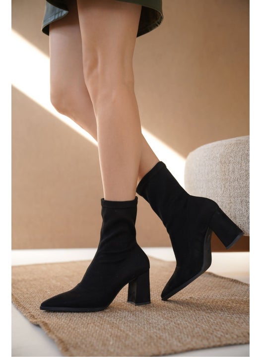 Fashion Man Woman Cooper Thick Heel Stretch Boots - Black Suede