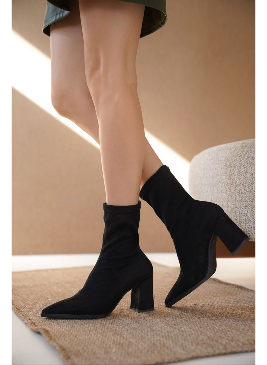 Moda Adam - Fashion Man Woman Cooper Thick Heel Stretch Boots - Black Suede - Image 1