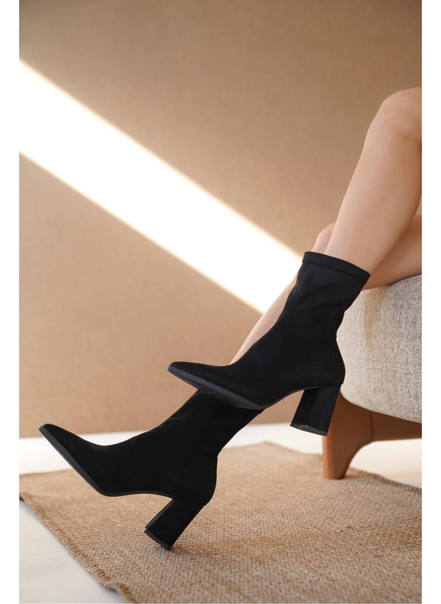 Moda Adam - Fashion Man Woman Cooper Thick Heel Stretch Boots - Black Suede - Image 1