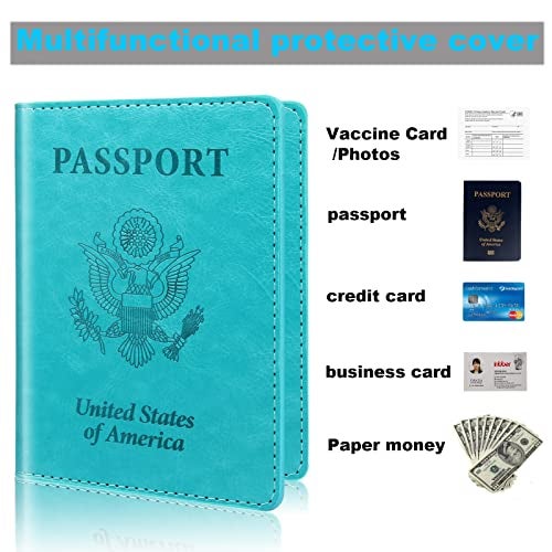 Herain Turquoise & Pink Passport Holder, Cruise Essentials Passport Wallet Cover Case for Family Women Men, Travel Must Haves Passports Book Protector - Image 4