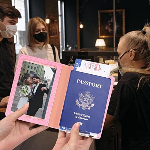 Herain Turquoise & Pink Passport Holder, Cruise Essentials Passport Wallet Cover Case for Family Women Men, Travel Must Haves Passports Book Protector - Image 3