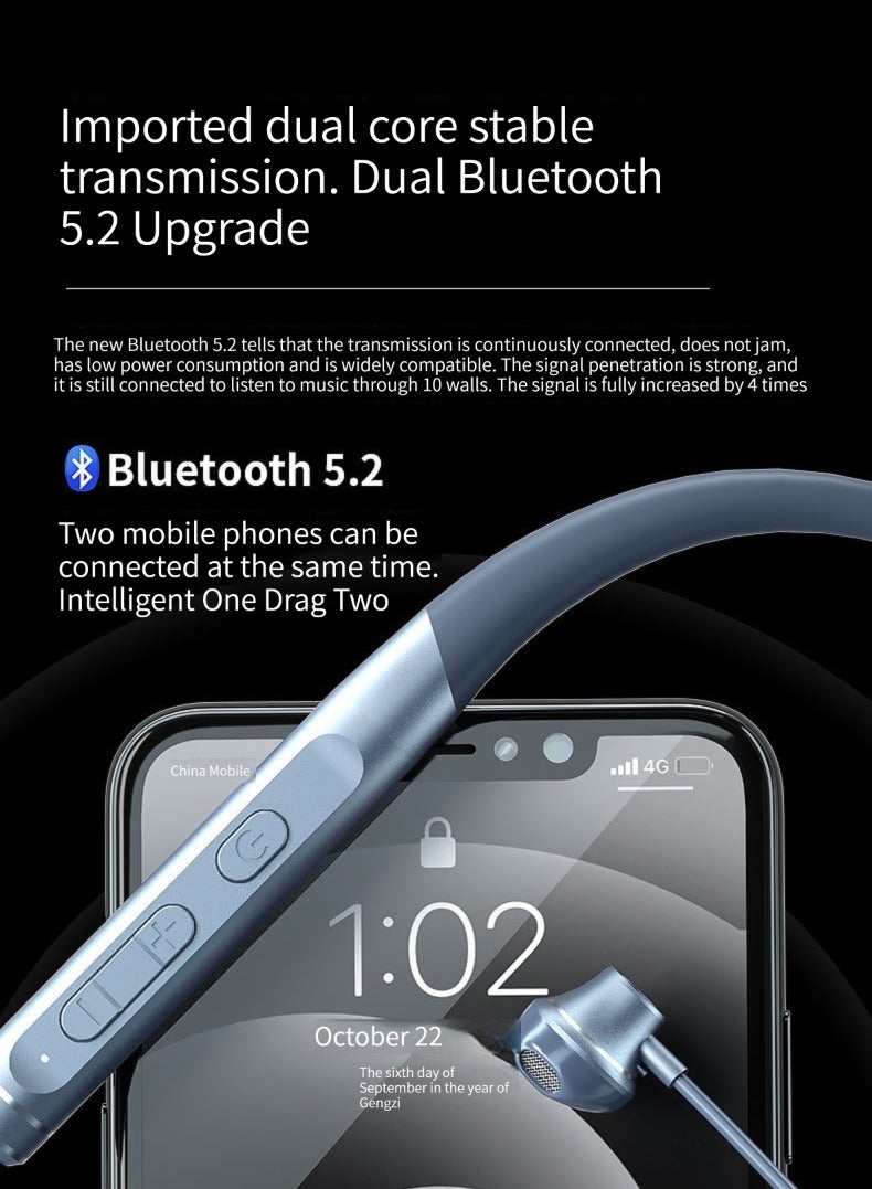 Neck Sports Wireless Bluetooth Headphones Binaural Running Noise Canceling Subwoofer Headphones (Black) - Image 3