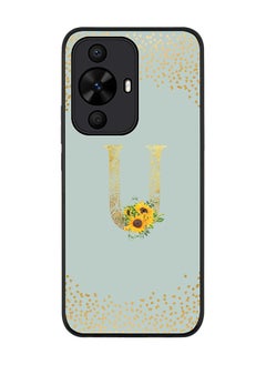 Stylizedd Rugged Black edge case for Huawei nova 12s / Huawei nova 11/ Huawei nova 12 Lite 4G,Custom Monogram Initial Letter Floral Alphabet - U (Light Grey)  - Image 1