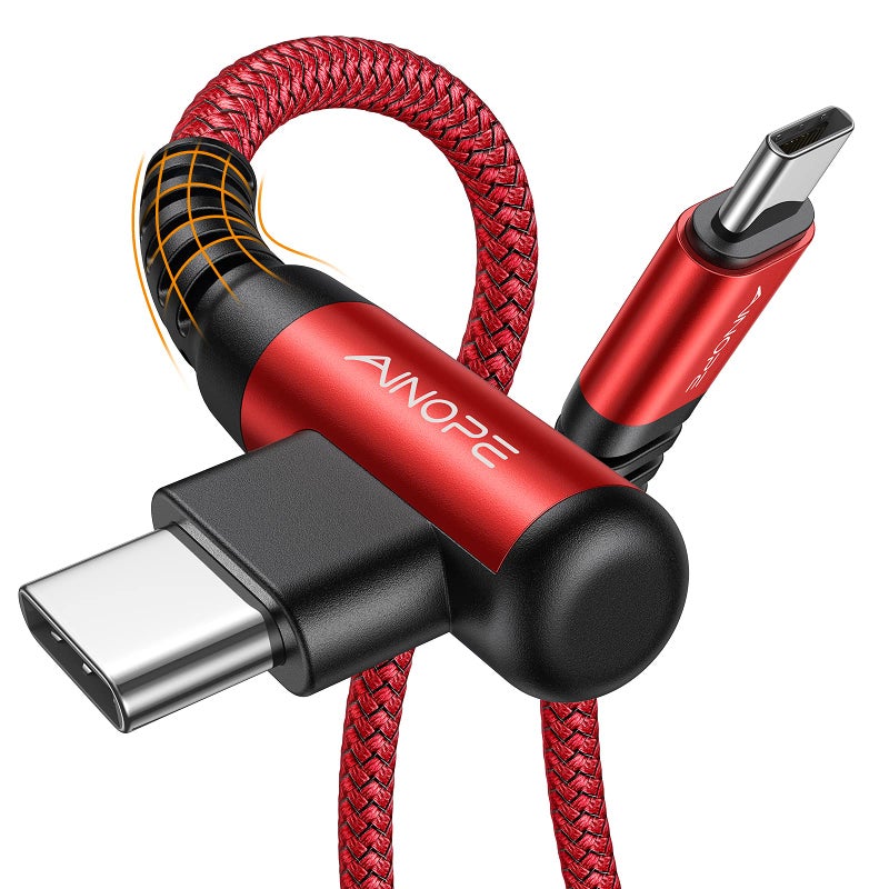 AINOPE USB C Cable 60W 2-Pack 10ft Nylon Braided USB C to USB C Cable Type C Charger Fast Charging Right Angle USBC Cable Charger Cord for iPhone 16 Pro Max 15 Plus Samsung S24 S23 iPad Pro Red - Image 1