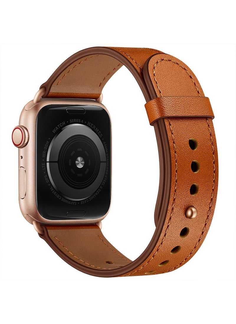 X-level - Genuine Leather Apple Watch 42mm/44mm/45mm/49mm Strap, Durable Cowhide Genuine Leather Replacement Band with Innovative Looping Pin Closure for Apple iWatch Ultra/Ultra 2/ Series 9 8 7 6 5 4 3 2 1 SE - Image 1