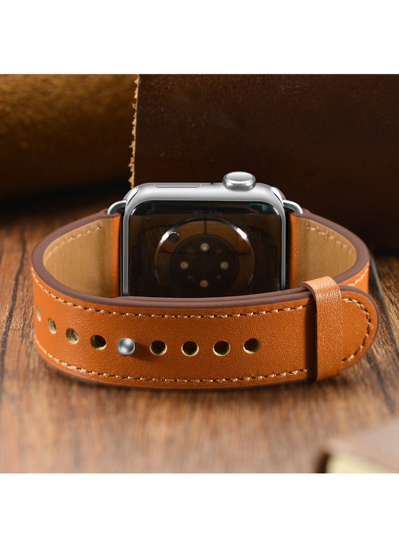 X-level - Genuine Leather Apple Watch 42mm/44mm/45mm/49mm Strap, Durable Cowhide Genuine Leather Replacement Band with Innovative Looping Pin Closure for Apple iWatch Ultra/Ultra 2/ Series 9 8 7 6 5 4 3 2 1 SE - Image 1