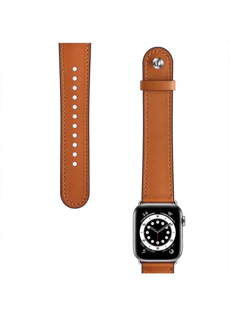 X-level - Genuine Leather Apple Watch 42mm/44mm/45mm/49mm Strap, Durable Cowhide Genuine Leather Replacement Band with Innovative Looping Pin Closure for Apple iWatch Ultra/Ultra 2/ Series 9 8 7 6 5 4 3 2 1 SE - Image 1