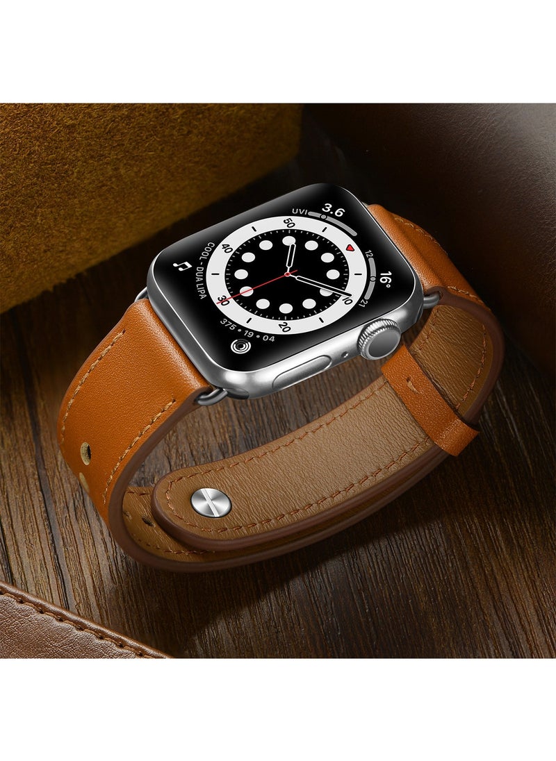 X-level - Genuine Leather Apple Watch 42mm/44mm/45mm/49mm Strap, Durable Cowhide Genuine Leather Replacement Band with Innovative Looping Pin Closure for Apple iWatch Ultra/Ultra 2/ Series 9 8 7 6 5 4 3 2 1 SE - Image 1