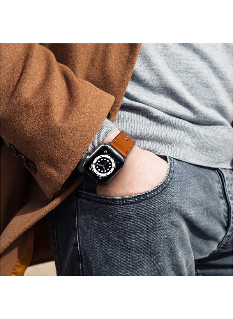 X-level - Genuine Leather Apple Watch 42mm/44mm/45mm/49mm Strap, Durable Cowhide Genuine Leather Replacement Band with Innovative Looping Pin Closure for Apple iWatch Ultra/Ultra 2/ Series 9 8 7 6 5 4 3 2 1 SE - Image 1