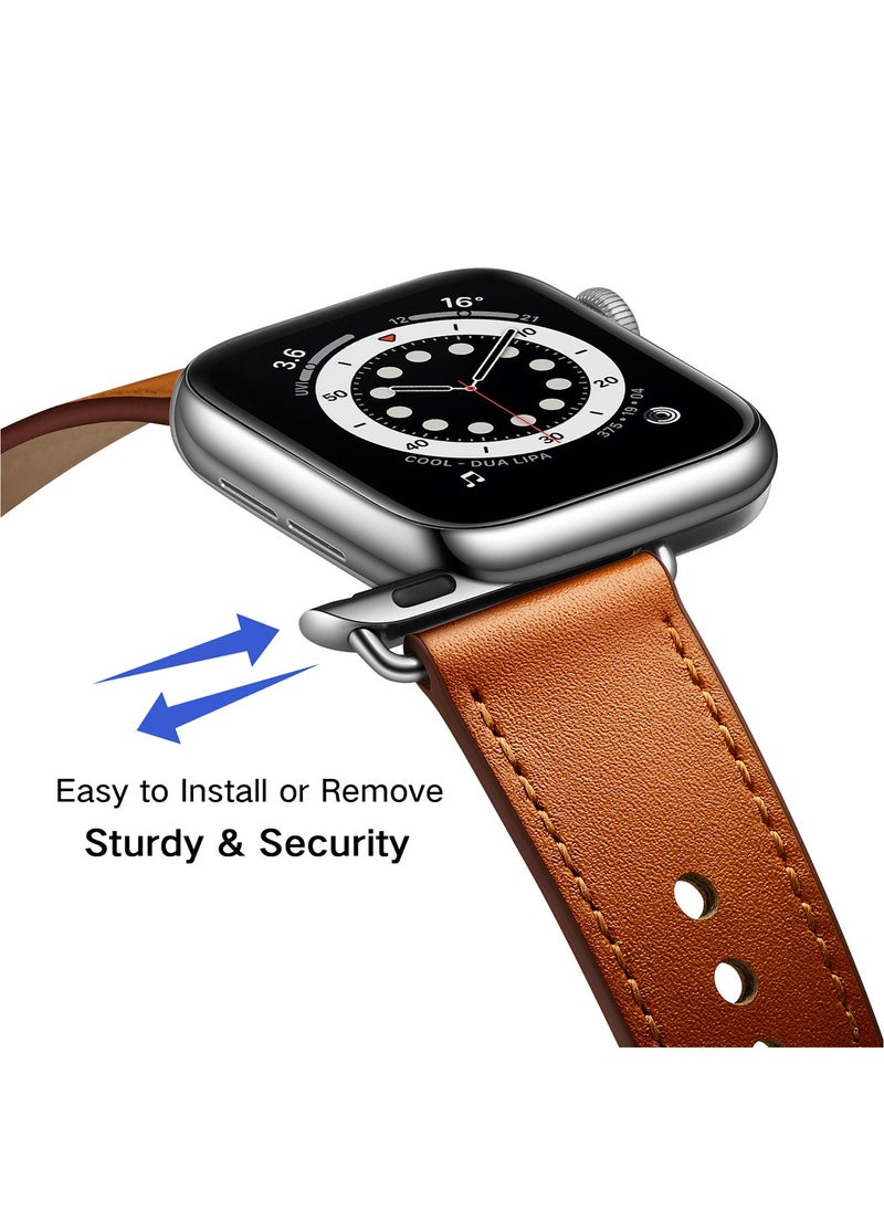 X-level - Genuine Leather Apple Watch 42mm/44mm/45mm/49mm Strap, Durable Cowhide Genuine Leather Replacement Band with Innovative Looping Pin Closure for Apple iWatch Ultra/Ultra 2/ Series 9 8 7 6 5 4 3 2 1 SE - Image 1