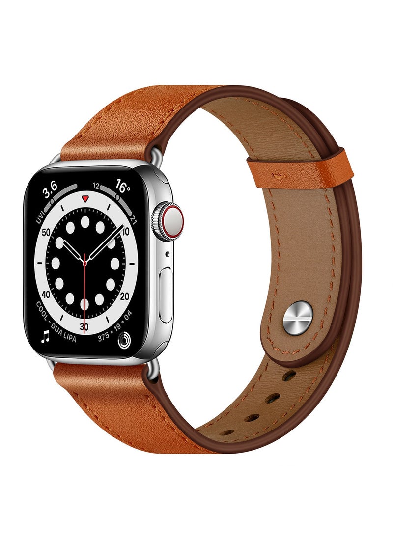 X-level - Genuine Leather Apple Watch 42mm/44mm/45mm/49mm Strap, Durable Cowhide Genuine Leather Replacement Band with Innovative Looping Pin Closure for Apple iWatch Ultra/Ultra 2/ Series 9 8 7 6 5 4 3 2 1 SE - Image 1