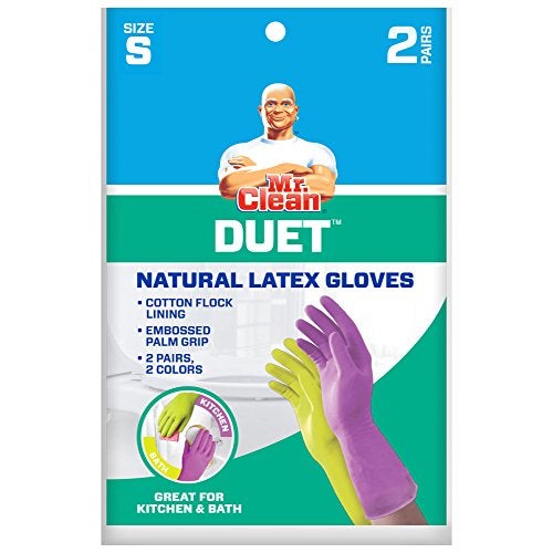 Mr Clean قفازات تنظيف اللاتكس القابلة لإعادة الاستخدام من مستر كلين دويت مع قبضة غير قابلة للانزلاق، 2 زوج، صغير - Image 2