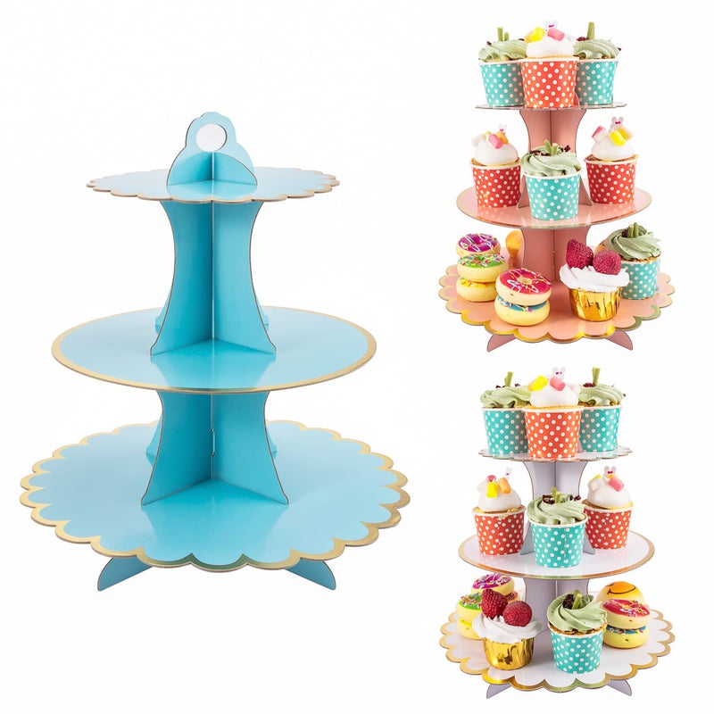 Roponan 3 Pack 3Tier Cardboard Cupcake Stands Round Dessert Tower Cupcake Holder for Afternoon Tea Birthday Party Wedding Anniversary Baby Shower