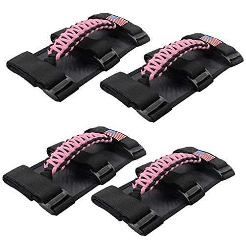 KOHUIPU Roll Bar Grab Handles with US Flag Paracord Grip Handle for Jeep Wrangler JK JKU JL JLU TJ CJ YJ Gladiator JT Pink - Image 1
