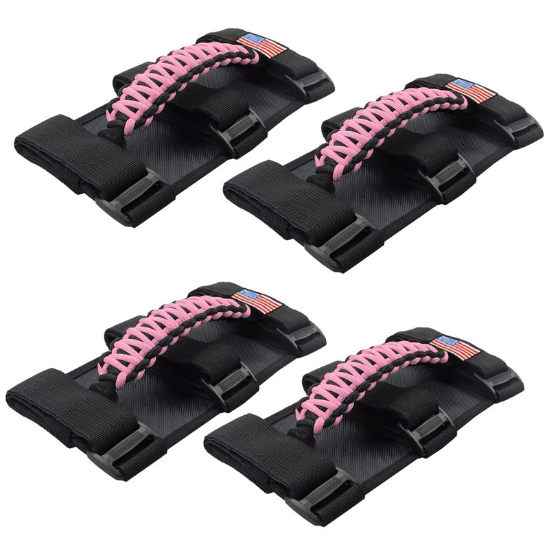 KOHUIPU Roll Bar Grab Handles with US Flag Paracord Grip Handle for Jeep Wrangler JK JKU JL JLU TJ CJ YJ Gladiator JT Pink - Image 2