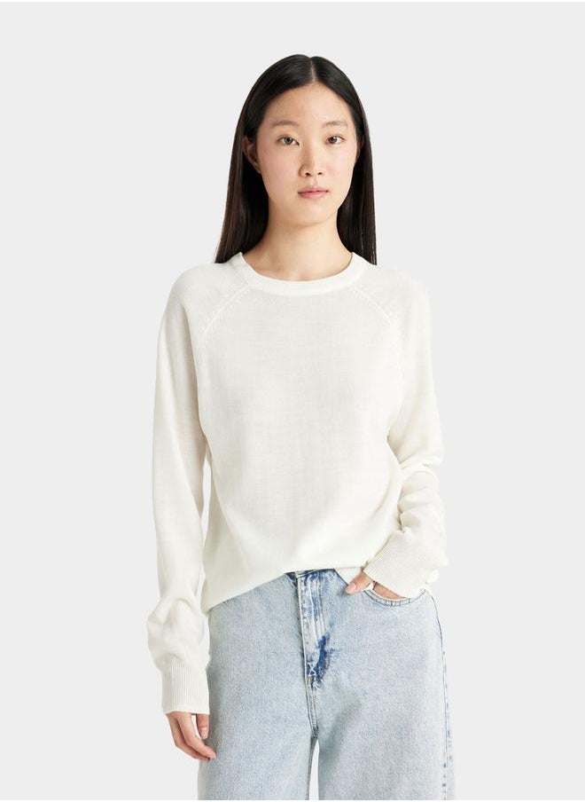 DeFacto - Solid Raglan Sleeve Regular Fit Sweater by Styli - Image 1