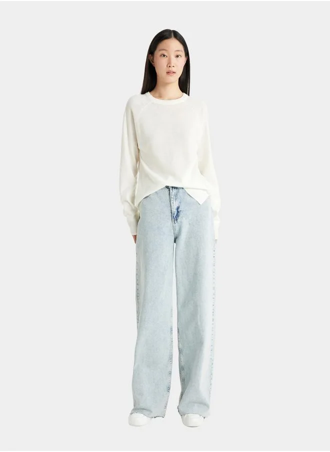 DeFacto Solid Raglan Sleeve Regular Fit Sweater by Styli