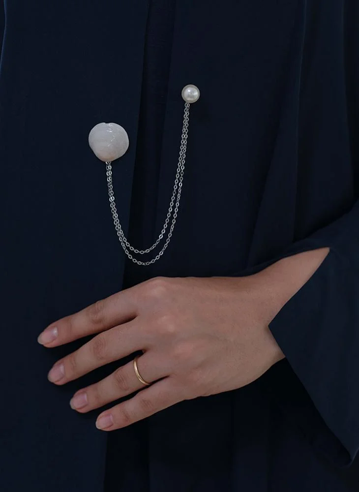 Nasab Art Silk abaya with Handmade brooch (Shell & Pearl)
