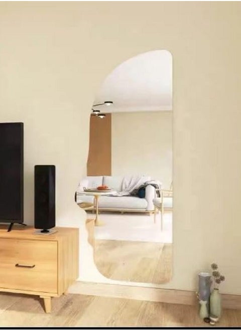 Irregular Wavy Full Length Wall Mounted Mirror 180x60cm, Modern Decorative HD Mirror with Explosion-Proof Glass & MDF Frame, Vertical or Horizontal Installation, No Assembly Required