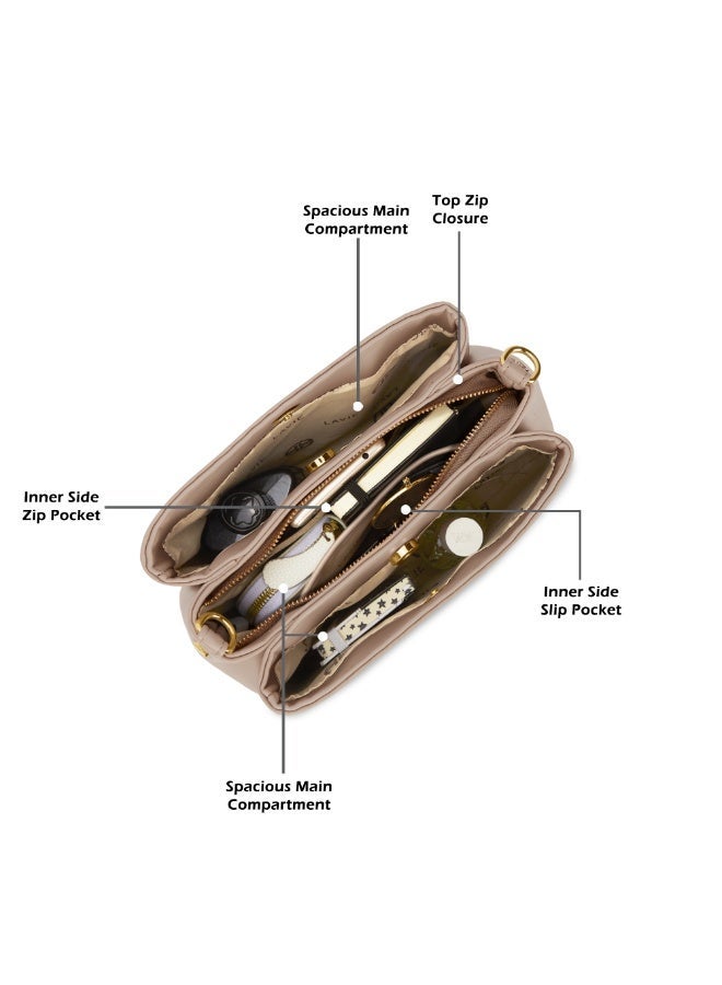 Lavie Luxe Women's Emjane 3 Compartment Sling (Beige) - Image 4