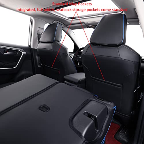EKR Car Seat Cover for Toyota Corolla Seat Covers 2019 2020 2021 2022 2023 2024 2025 Hatchback SE, XSE, Nightshade,Custom Car Seat Covers Full Set,Leather Seat Covers for Cars(Black with Blue Trim) - Image 3