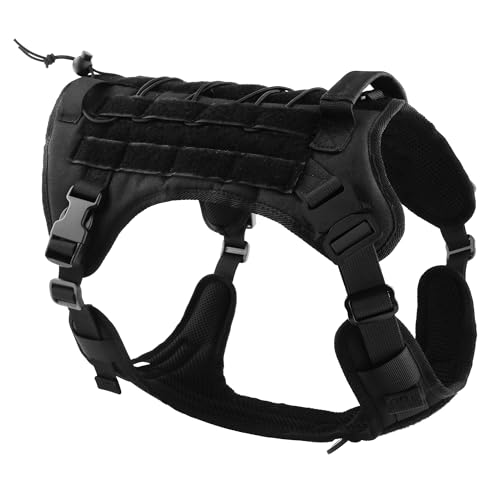 HANK Tactical Dog Harness - Anti No Pull Dog Chest Belt - 2 Front Metal Buckle - Dog Vest for Training - Walking - Adventure (Tactical Black, L - Harness) - Image 1