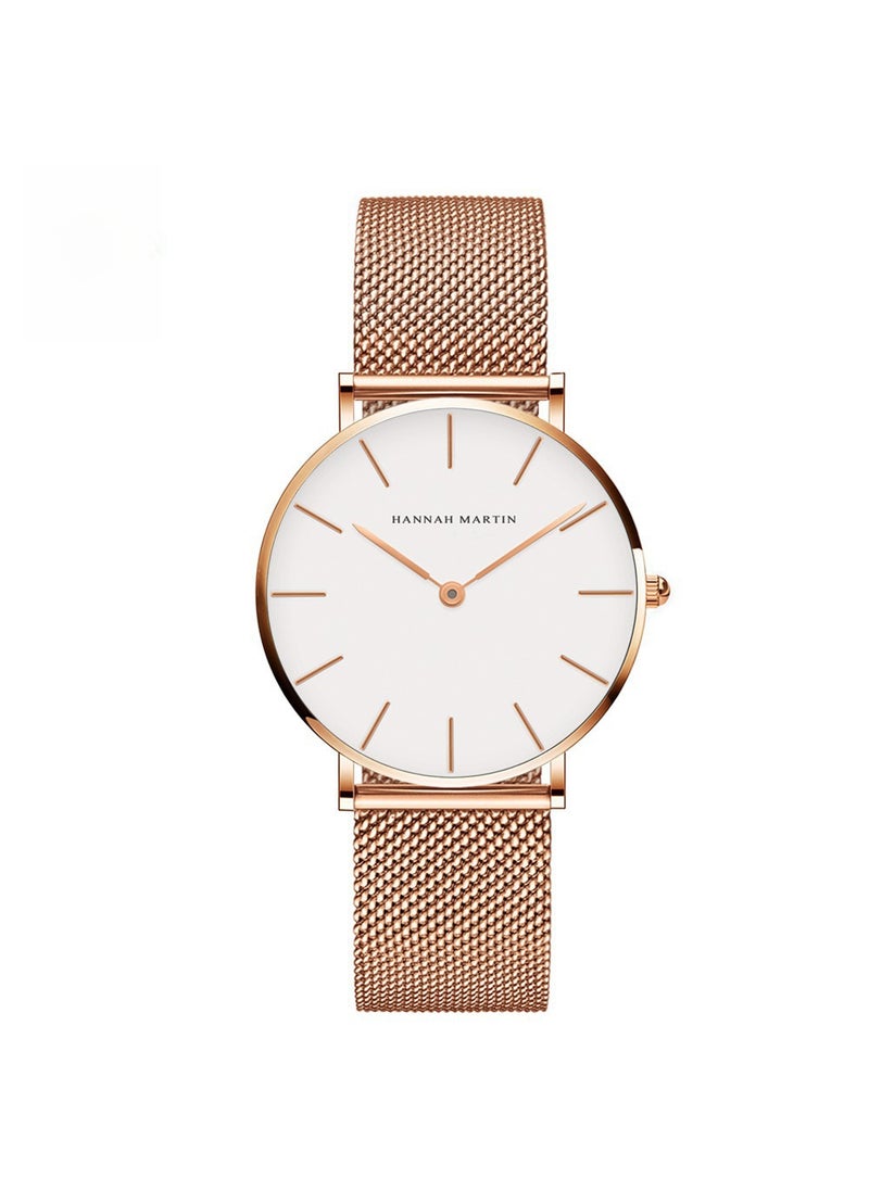 Generic - Hannah Martin 36mm Minimalist Quartz Womens Watch CB36WFF white flour rose gold chain - Image 1