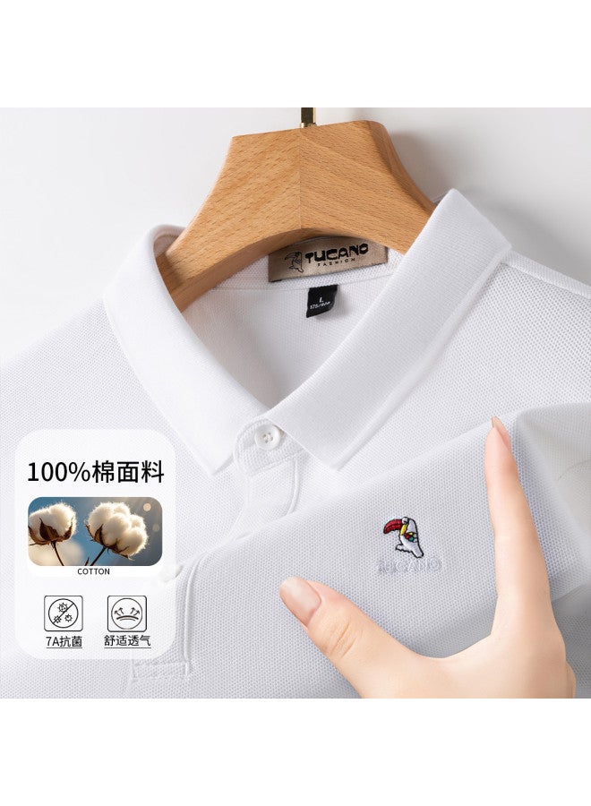 Tucano 100% Cotton Turn-down Collar Business Casual Breathable Short-sleeve Polo Shirt Men's T-shirt - Image 2
