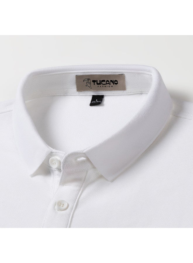 Tucano 100% Cotton Turn-down Collar Business Casual Breathable Short-sleeve Polo Shirt Men's T-shirt - Image 4