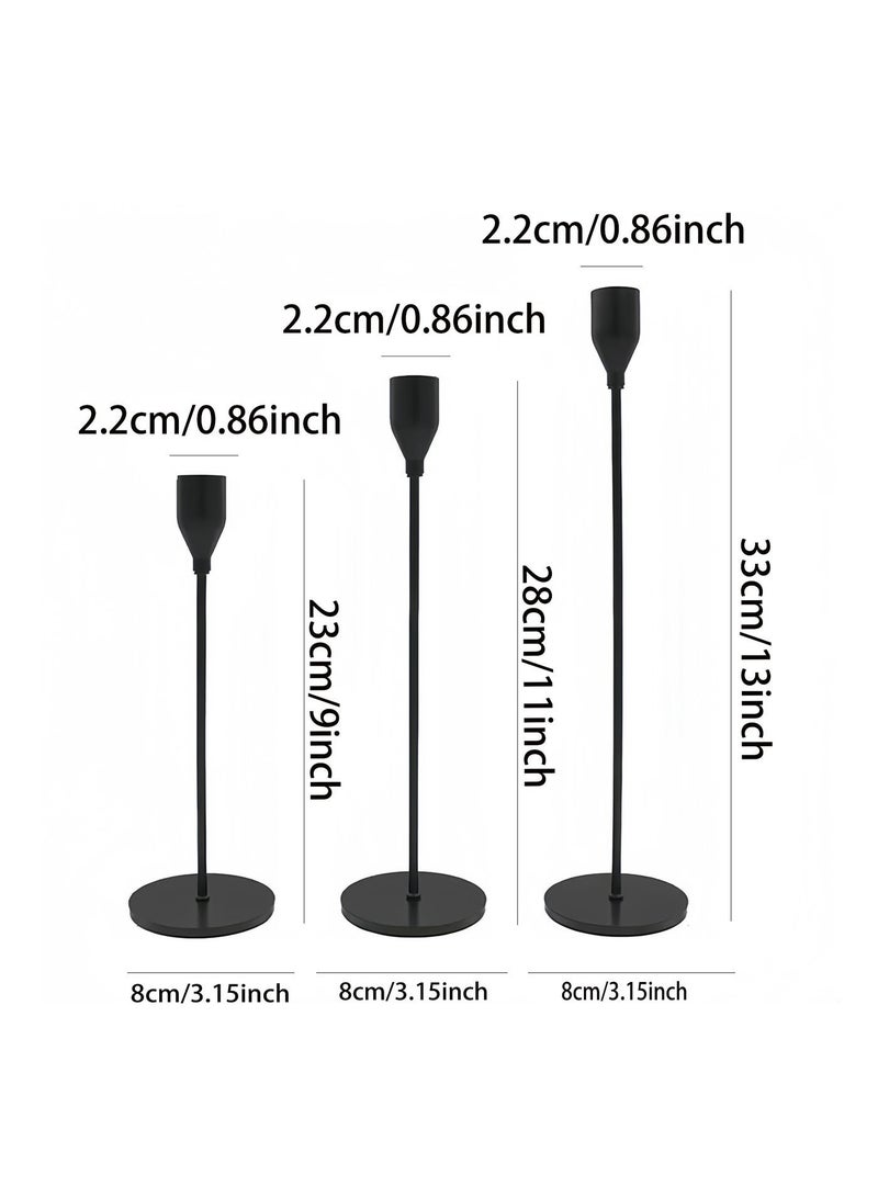 مجموعة من 3 حاملات شموع سوداء غير لامعة للشموع المدببة، حامل شموع مزخرف لحفلات الزفاف، وتناول الطعام، والحفلات، يناسب الشموع السميكة 3/4 بوصة والشموع المضيئة (حامل شموع معدني) - Image 3