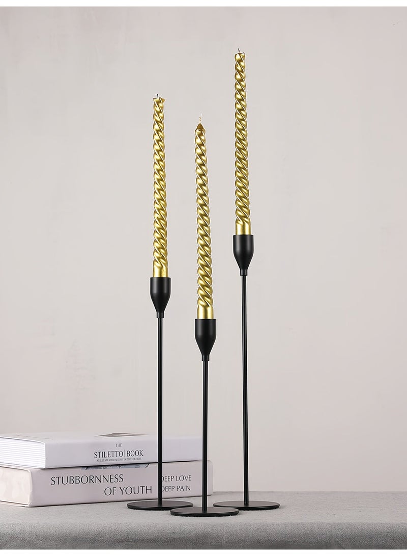 مجموعة من 3 حاملات شموع سوداء غير لامعة للشموع المدببة، حامل شموع مزخرف لحفلات الزفاف، وتناول الطعام، والحفلات، يناسب الشموع السميكة 3/4 بوصة والشموع المضيئة (حامل شموع معدني) - Image 5