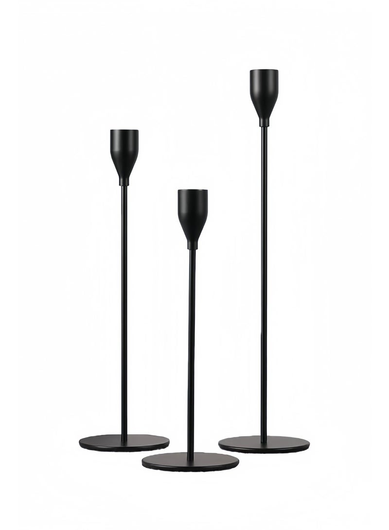 مجموعة من 3 حاملات شموع سوداء غير لامعة للشموع المدببة، حامل شموع مزخرف لحفلات الزفاف، وتناول الطعام، والحفلات، يناسب الشموع السميكة 3/4 بوصة والشموع المضيئة (حامل شموع معدني) - Image 2