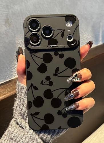 Jusnfu for iPhone 17 Pro Max Case 6.9 Inch 2025, Aesthetic Cherry Goth Phone Case for Women Girls Men, Silicone Protective Phone Cover for iPhone 17 Pro Max, Black Cherry - Image 1