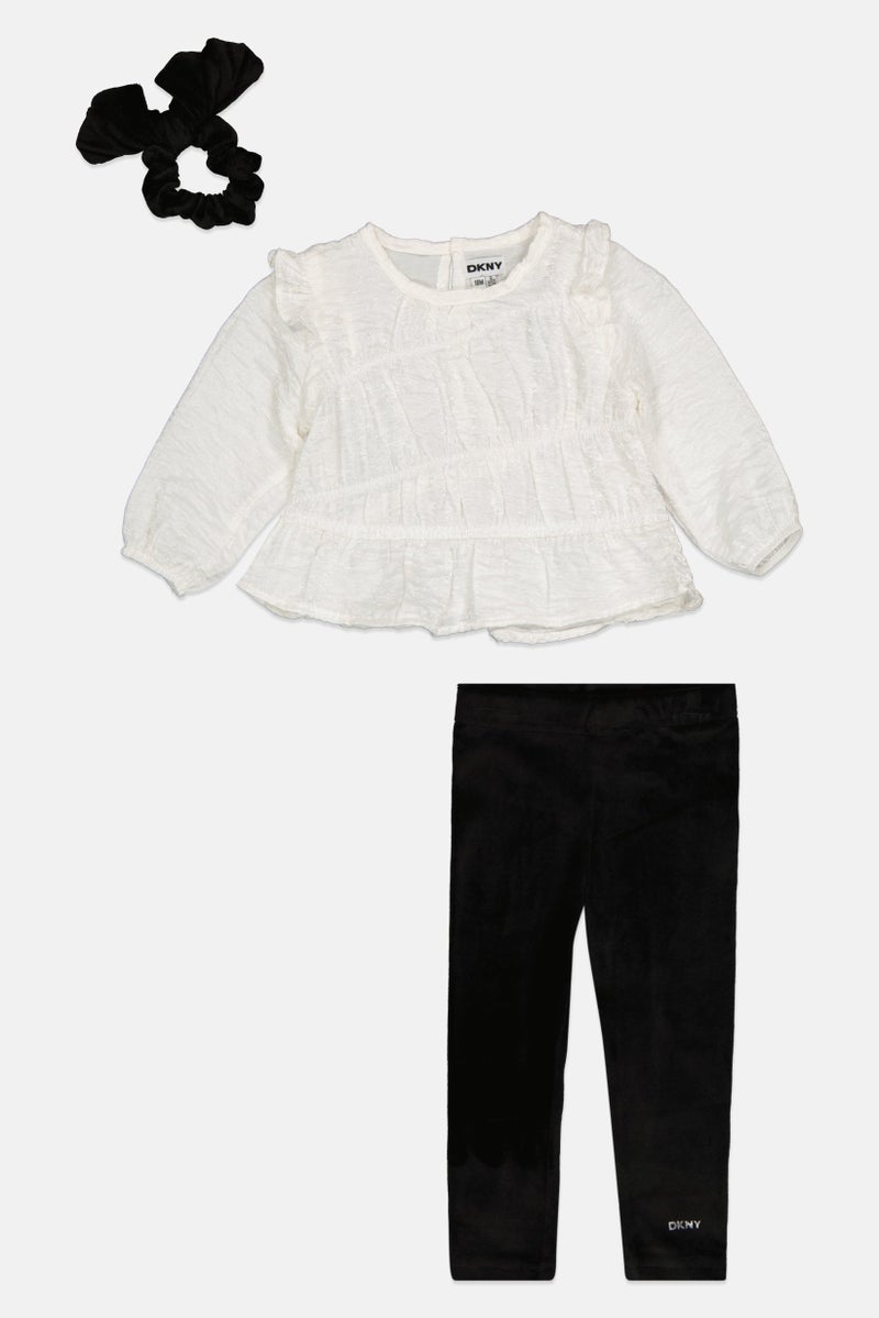DKNY Toddlers Girl 3 Pcs Metallic Top And Pants Set With Scrunchie, Multicolor - Image 1
